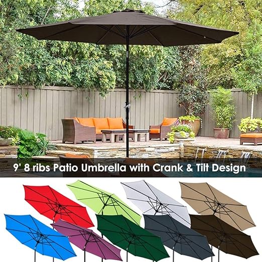 Amazon Com Zhangyong 9 Ft Patio Umbrella Outdoor W Crank Tilt Deck Market Yard Beach Pool Cafe Decor Brown Home Kitchen