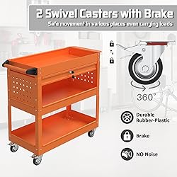 Pelnuies 3 Tray Tool Cart with Drawers, 400 LBS
