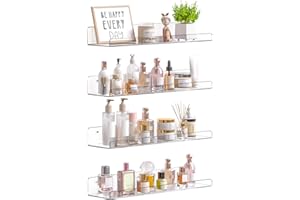 upsimples Acrylic Shelves for Bathroom Storage, 15" Floating Shelves Wall Organizer for Perfume, Make up, Skincare, Kids Bookshelf for Bedroom, Nursery, Living Room Decor, Clear, 4 Pack