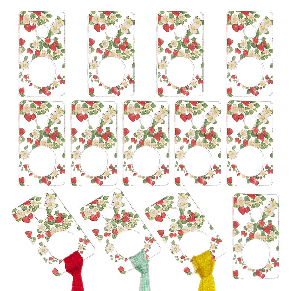 PH PandaHall Strawberry Acrylic Floss Drops Embroidery Thread Organizers 10pcs Rectanglular Strawberry Thread Drops Floss Bobbins for Embroidery Cross Stitch Thread Storage, 2.7×4.8cm