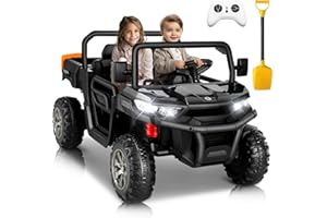 Hikole 24V Ride on Toys for Big Kids w/Dump Bed and Shovel, Electric Ride on Dump Truck for Boys Girls Age 3-8, 3 Speeds, 2WD, Music, LED Light, 2 Seater Ride on Car with Remote, Black
