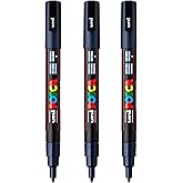 posca PC-3M Water-Based Paint Markers, Reversible Fine Tip (0.9-1.3mm), Navy Blue, 3 Count
