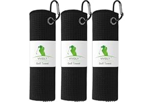 VIVIDLY 3 Pack Golf Towels, Microfiber Waffle Pattern Golf Towel, Suitable for Men's Golf Gifts (Black)