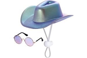 Haakong Sparkly Glitter Cowboy Hat with Sunglasses for Dog Cat Cowboy Hat Halloween Christmas Party Costume (Colorful)