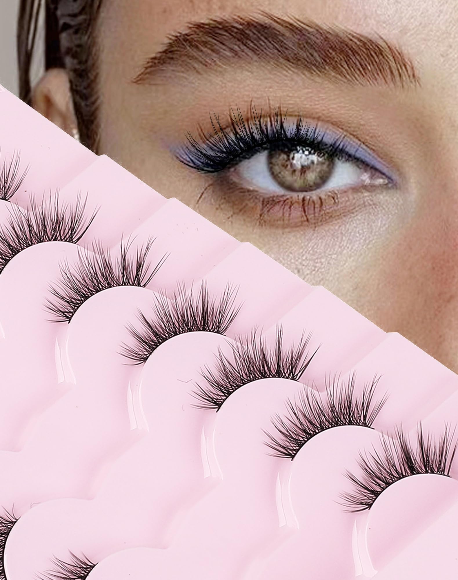 Onlyall Half Eyelashes Thin Black Band Corner Lashes 3/4 Natural Look End Half Lash Wispy Fake Eyelash Pack 7 Pairs C19(8MM-14MM) — image 1