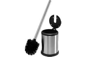 Bath Bliss Toilet Brush and Holder | Self Closing Lid | 360 Degree Brush Head | Bathroom Cleaning | Compact Size | Storage and Organization | Stainless Steel
