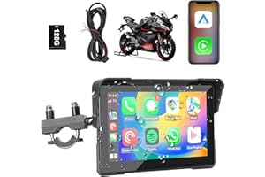 BLU7IVE 7” HD IPS Touchscreen Wireless Motorcycle CarPlay GPS Display,Bluetooth Navigation System for Motorbikes, IP67 Waterproof Carplay,128GB SD Card Included