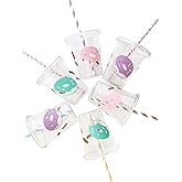 Donut Cups 12 Ct Lid Straws Sprinkle Decorations Favors Birthday Party Supplies