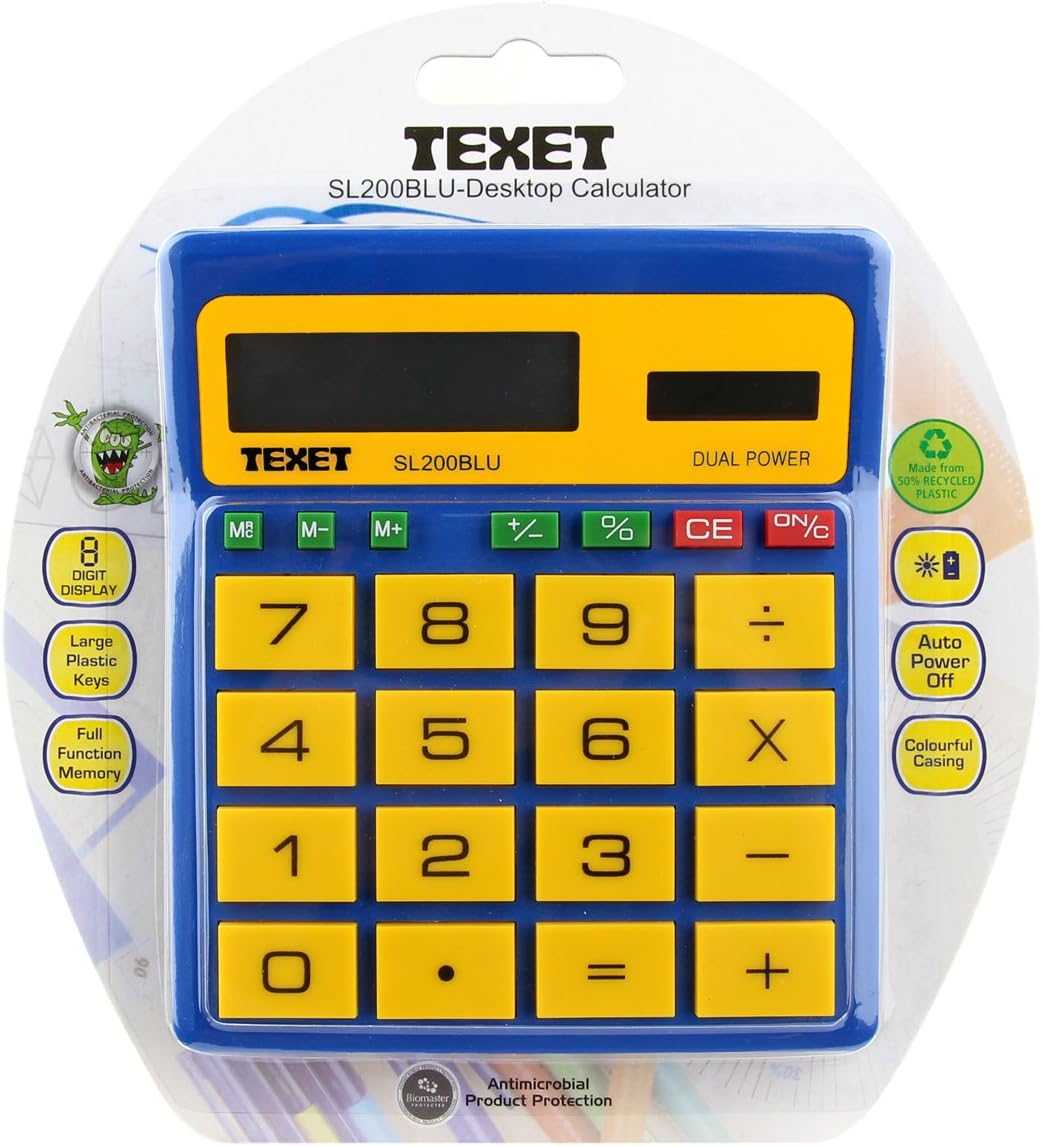 TEXET SL200BLUE Big Key Calculator | Dual Power: Battery and Solar ...