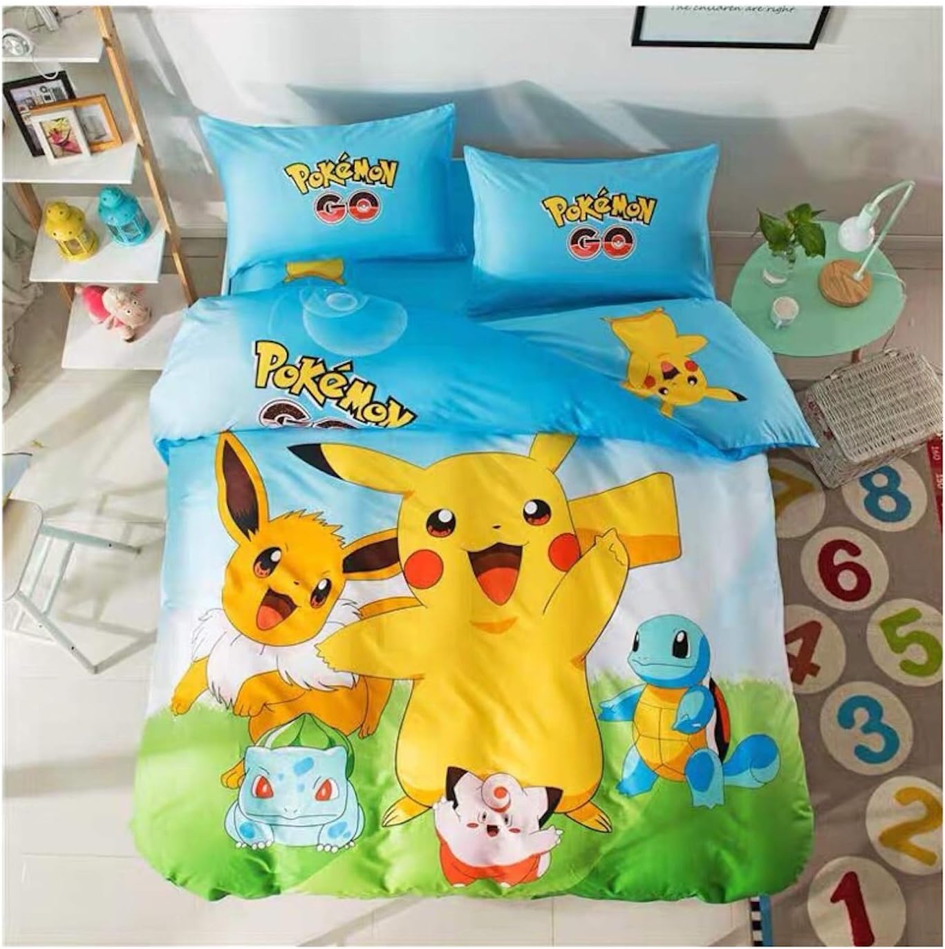 Featuring Pikachu Bedding Sheet Set Single Queen Twin Full Size 【Free Express Shipping】 【100% Cotton】 Bulbasaur Squirtle Celfairy Eevee 3 and 4 Pieces Bed Sheets (Queen Size with Fitted Sheet)