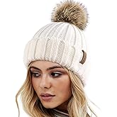 FURTALK Womens Winter Knitted Beanie Hat with Faux Fur Pom Warm Knit Skull Cap Beanie for Women