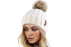 FURTALK Womens Winter Knitted Beanie Hat with Faux Fur Pom Warm Knit Skull Cap Beanie for Women