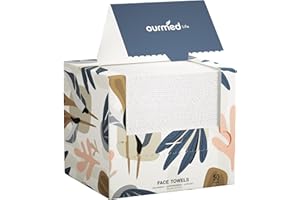 Ourmed Life Face Towels, Disposable Biodegradable Facial Towels for Sensitive Skin, Lint- free Face Wipes for Washing Face, Skincare and Makeup Remover, Dry Wipes, 10"×12" Extra Large, 50 Count