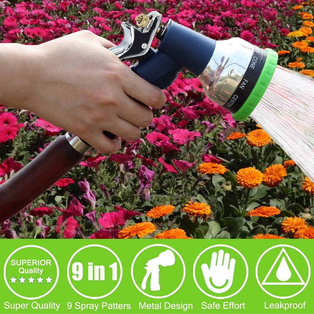 Sunrich Garden Hose Nozzle Heavy Duty Spray 9 Adjustable Patterns Metal Water Jet Hose Sprayer Hand Gun Grip Trigger for Cleaning/Watering Lawn and Garden/Pets Shower : Garden & Outdoor