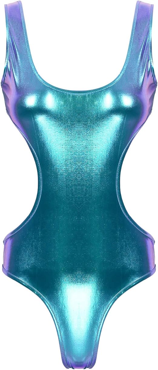 inlzdz Womens Shiny Metallic Hollow Out OnePiece Swimsuit Spandex