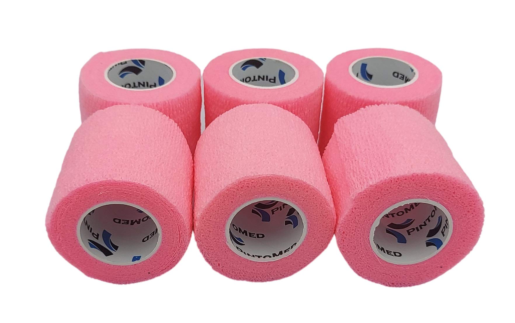 PintoMed - 6 x Pink x 5cm x 4.5m Cohesive Bandage Stretched, Self-Adhesive Flexible Bandages, First Aid Sports Wrap Bandages Pack Individually for Medical, Sports and Veterinary use.