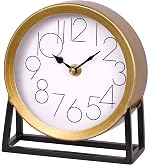VinSees Modern Golden Table Clock on Stand, Decorative Desk and Shelf Clock, Mantel Clock Farmhouse Clock Non-Ticking, Home D&eacute;cor for Living Room, Bedroom, Bedside, Desk, Gift Clock (Gold)