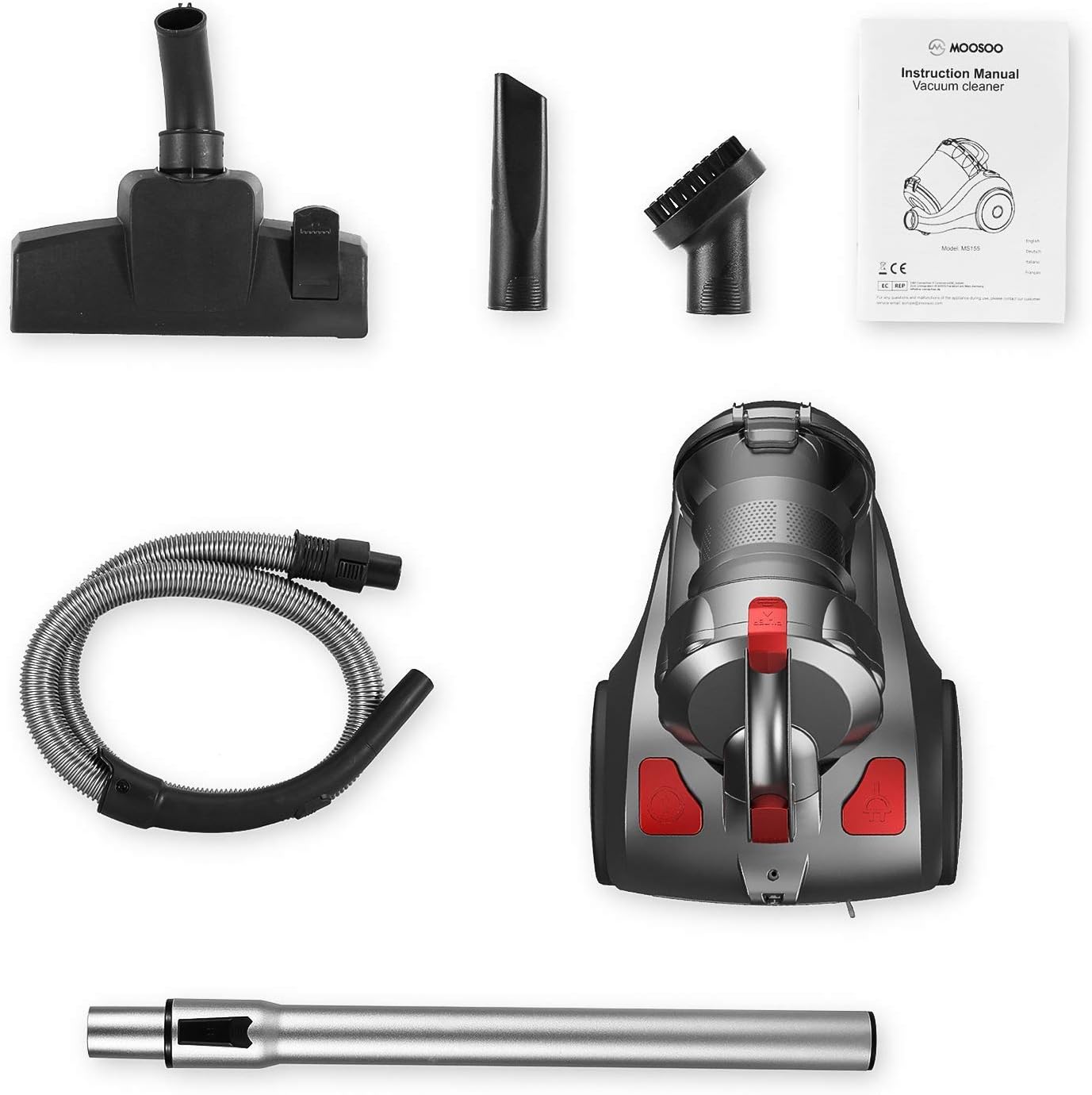 MOOSOO Bagless Canister Vacuum Cleaner, Pet Friendly Lightweight 19Kpa Powerful Vacuum with Cyclone & HEPA Filtration, 1.5L Dust Cup, 2 Cleaning Tool Easy Clean for Hard Floor or Carpet - MS155 -
