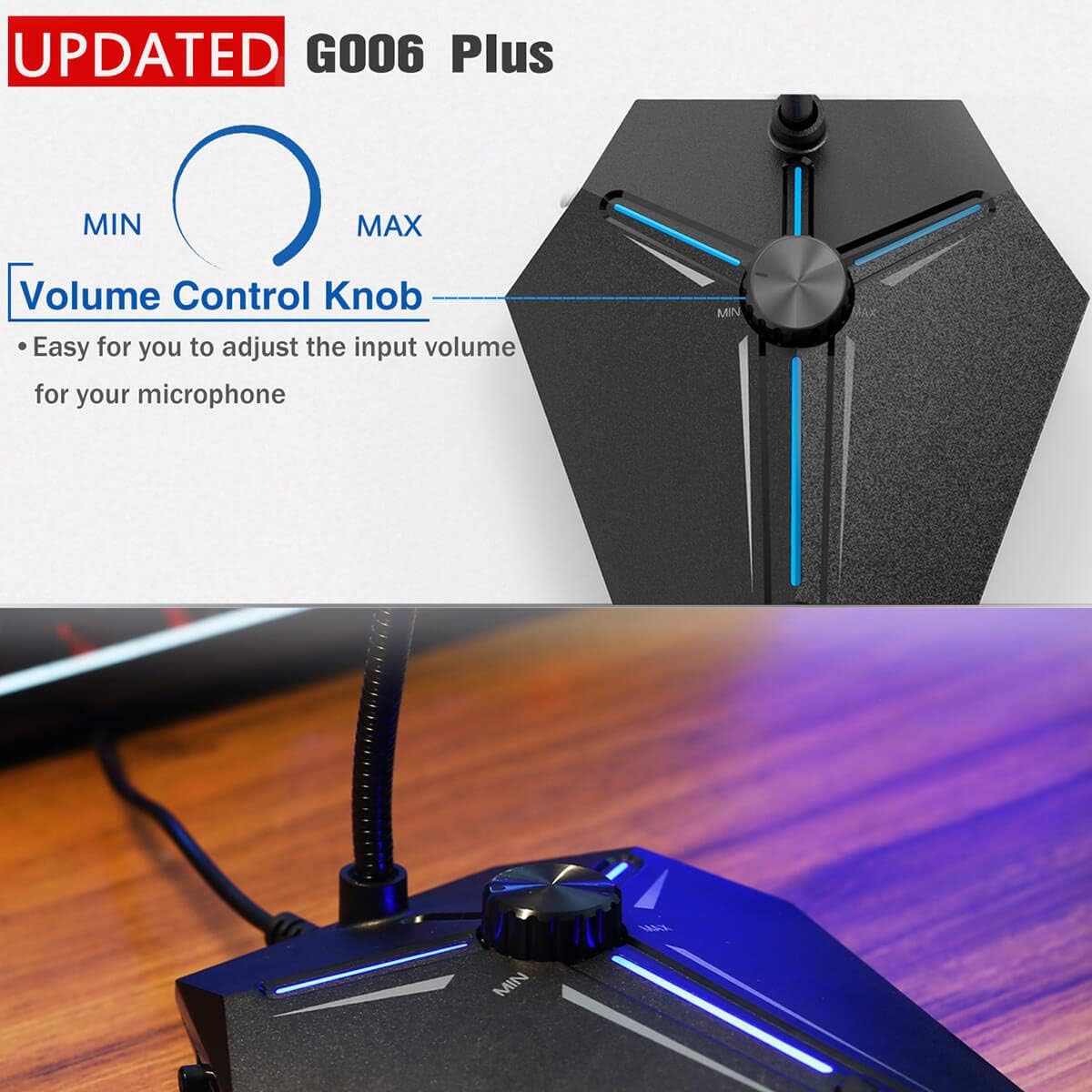 Computer Microphone, CMTECK G006Plus USB Desktop Condenser PC Laptop Mic, Volume Knob, Mute Button with LED Indicators, Compatible with Windows/Mac (Black with Knob): Computers & Accessories