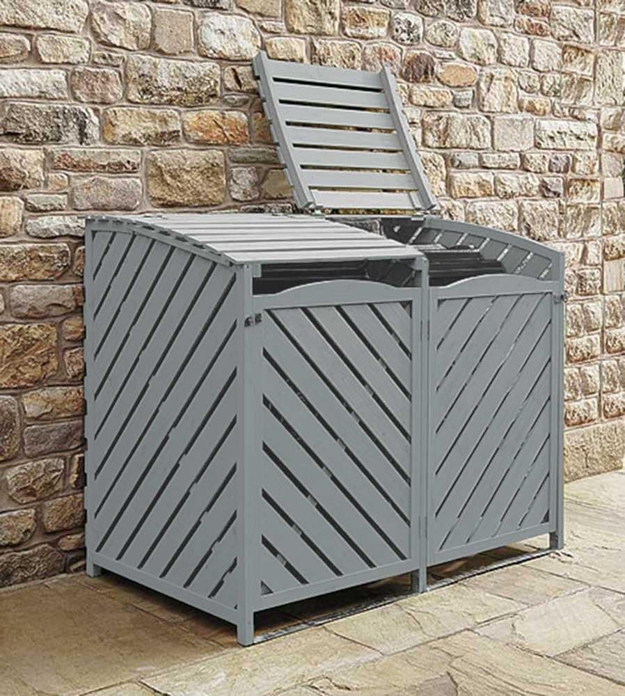Super Saturday 5060495613050 Wooden Wheelie Bin Store Storage Grey