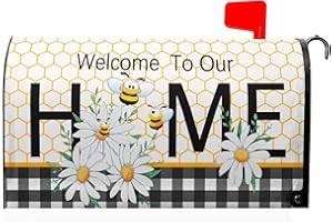HAROONI Summer Daisy Floral Mailbox Cover Magnetic Large Size 25.5 x 21 Inch Welcome to Our Home Magnetic Mailbox Covers Buffalo Plaid Check Mailbox Cover Post Letter Box Wrap Outdoor Decoration for Summer