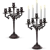 Mumufy 2 Pcs 5 Arm Black Candelabra 16.7 Tall Cast Iron Candlestick Holders Vintage Gothic Candles Holder Stand Decorative Table Centerpieces for Halloween Wedding Christmas Birthday Home Party