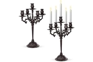 Mumufy 2 Pcs 5 Arm Black Candelabra 16.7 Tall Cast Iron Candlestick Holders Vintage Gothic Candles Holder Stand Decorative Table Centerpieces for Halloween Wedding Christmas Birthday Home Party