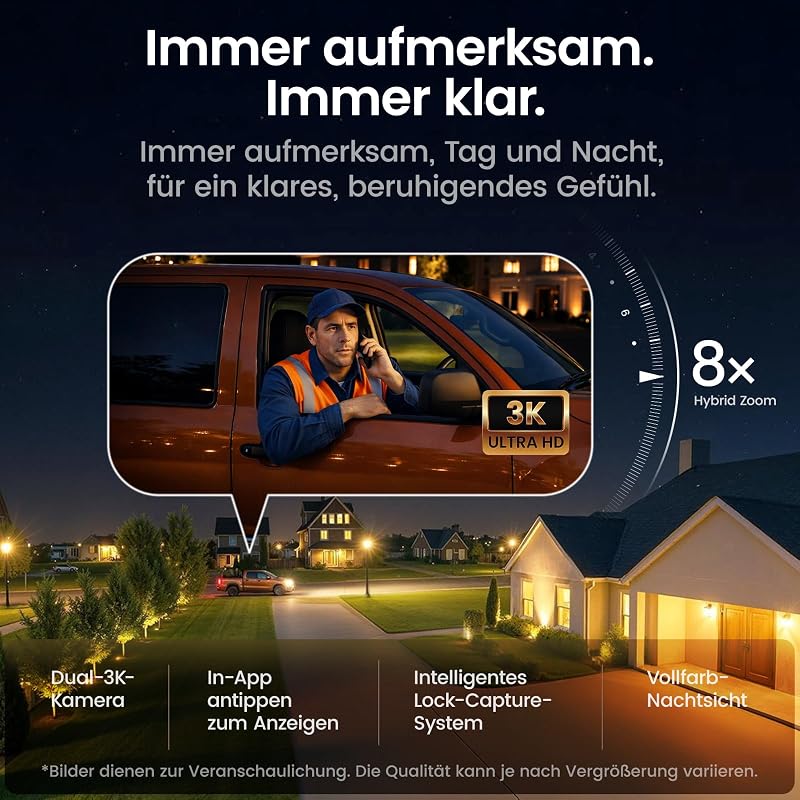 T2 Pro 3K Überwachungskamera Aussen, 4er-Kit Cam, 360° PTZ & KI