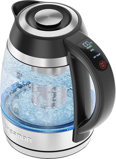 Chefman Electric Kettle 1.8L 1500W Glass Temp Control Rapid Boil