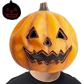 PartyHop Pumpkin Mask LED Light Latex Full Head Mask Fancy Dress Pumpkin Decoration for Halloween Costume Party