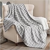 Heated Blanket Electric Throw, 50X60 Heating Throw with 8 Heating Levels & 8 Time Settings, Grey Plaid Washable Warm Soft Flannel Blanket Gift for Couch Bed Office, ETL Certified