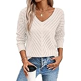SHEWIN Womens Sweaters V Neck Long Sleeve Shirts Knit Hollow Out Crochet Sweater Fall Outfits for Women 2025