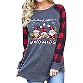 Womens Merry Christmas Striped Raglan Long Sleeve T Shirt Plaid Leopard Printed Tree Baseball Shirt Graphic Tees Tops