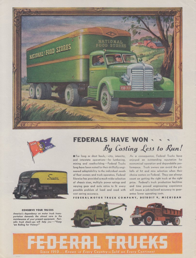 National Food Stores Semi Trailer Federal Trucks Ad 1945 At