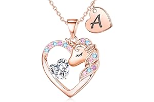 IEFRICH Christmas Gifts for Grandkids Kids - Colorful CZ Heart Initial Unicorn Necklace for Girls Jewelry Unicorn Birthday Gifts for Girls Stocking Stuffers for Kids