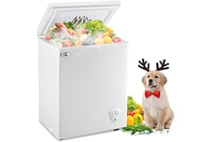WANAI Chest Freezer 3.5 cu ft Small Deep Freezer Mini Freezers Free-Standing Top Door Freezer Removable Basket and Adjustable 7 Thermostat for Garage Apartment Kitchen White