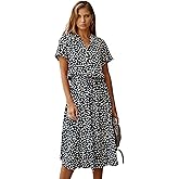 Milumia Womens Polka Dots Button Front Midi Dress Drawstring High Waist Short Sleeve A Line Long Dress