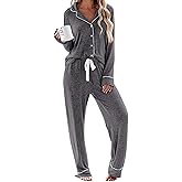 Ekouaer Women's Pajamas Long Sleeve Sleepwear Casual Button Down Loungewear Soft Pjs Set S-XXL