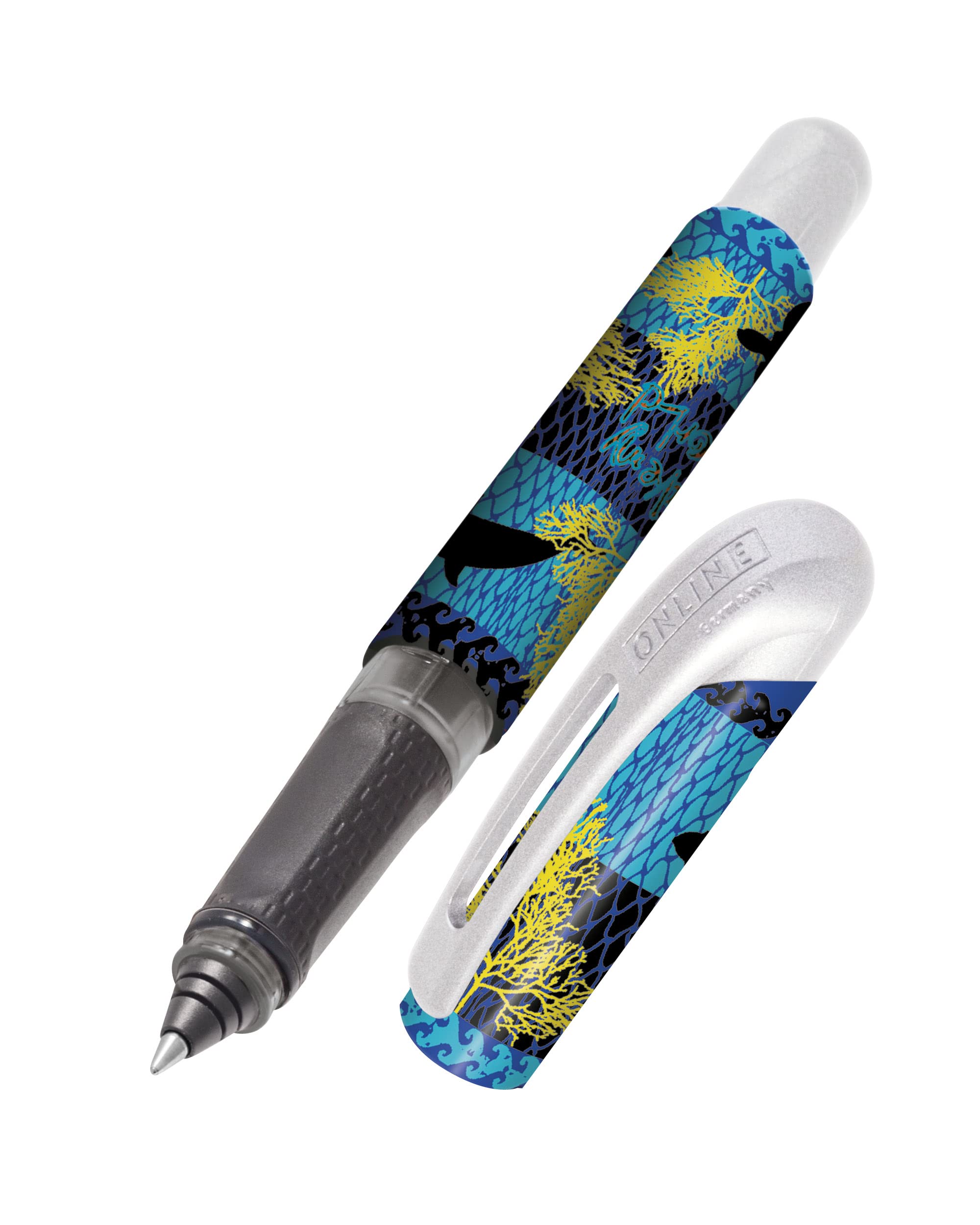 Online ergonomic rollerball pen Ocean for school & college │ grip part for left- and right-handed │ for standard ink cartridges, refillable │ pens for beginners, pupils, students
