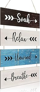 Jetec Rustic Wooden Soak Relax Unwind Breathe Sign, Funny Farmhouse Bathroom Arrow Sign Wall Decor, Large Rustic Bathroom Hanging Wall Sign for Home Laundry Room Bathroom