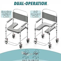 Littneo Bedside Commode with Wheels, Shower