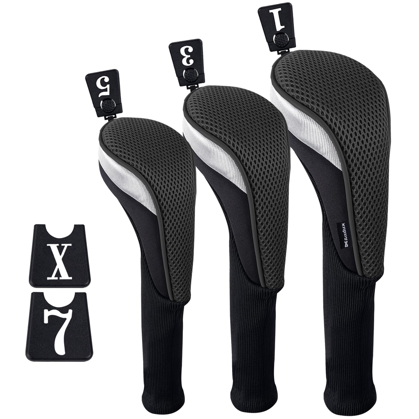 Photo 1 of Andux 3pcs/Set Golf 460cc Driver Wood Club Head Covers Long Neck with No. Tags Black