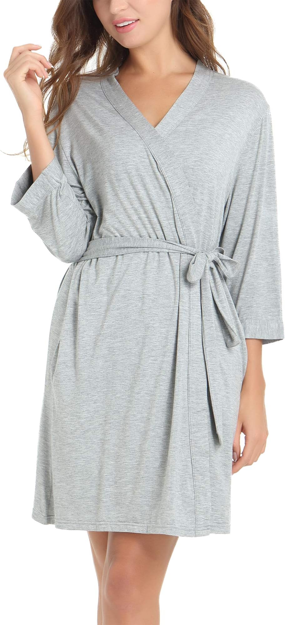 Womens Bamboo Kimono Robe Short Lightweight Bathrobe with Pockets