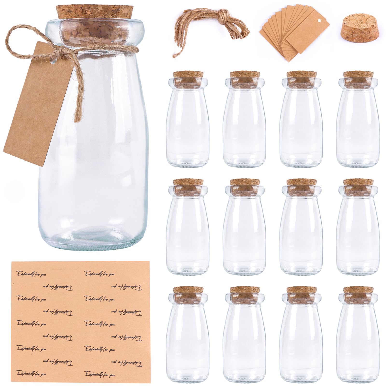Photo 1 of OurWarm 3.4oz Small Glass Jars with Lids, 12PCS Mini Glass Jars with Cork Twine Tags & Stickers, Versatile Potion Bottle Honey Spice Vials Candy Jars for DIY Crafts Birthday Wedding Gifts Party Favors