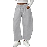 Lepunuo Barrel Sweatpants Women Casual Baggy Elastic Waisted Pants Wide Leg Gym Trousers with Pockets
