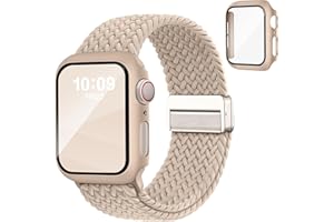 ACEXTRO Magnetic Braided Band and Case Compatible with Apple Watch Bands Women Men 40mm 44mm 41mm 45mm 42mm 46mm, Stretchy Solo Loop Protective Cover & Screen Protector for iWatch Series 11/SE3/10/9/8/7/6/5/4