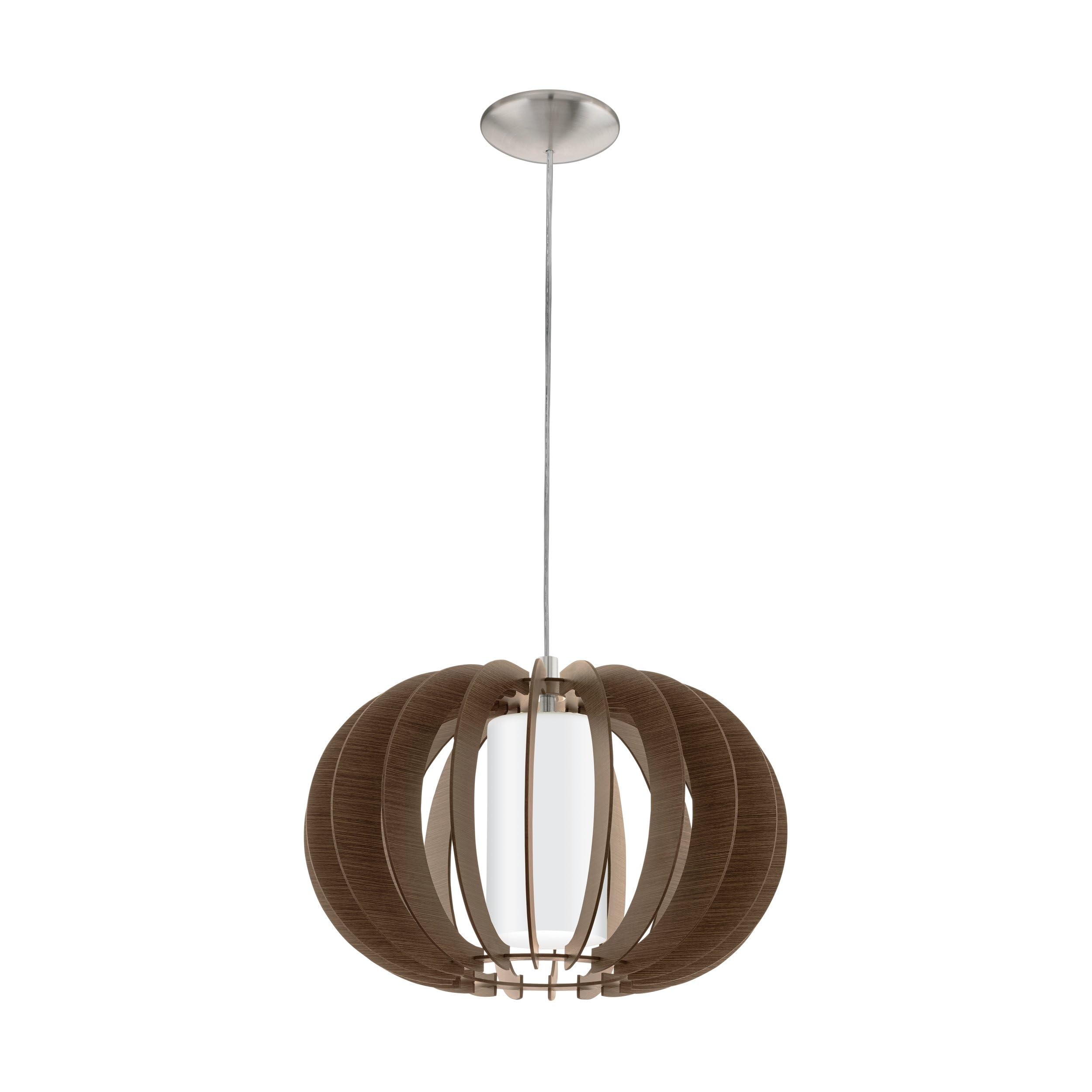 Eglo Pendant Light Stellato 3, 1-Light Hanging lamp Vintage, Steel, Wood, Glass in Matte Nickel, Brown, White, Dining and Living Room lamp with E27 Socket, Ø 40 cm