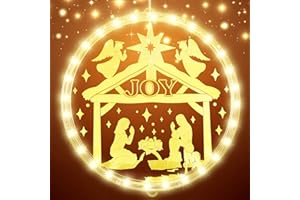 CAPODA 9.45 Inch Christmas Window Lights Nativity Scene Hanging Lights Christmas Decoration Indoor Jesus Window Decor Lights Up Christian Religious Sign for Door Holiday Xmas Holy Night Party (Nativity)