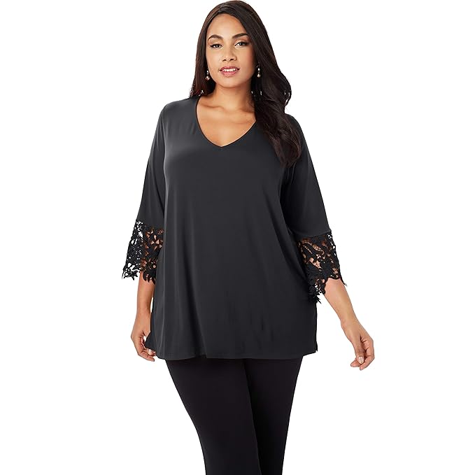 Jessica London Women S Plus Size Travel Knit Lace Sleeve Tunic At
