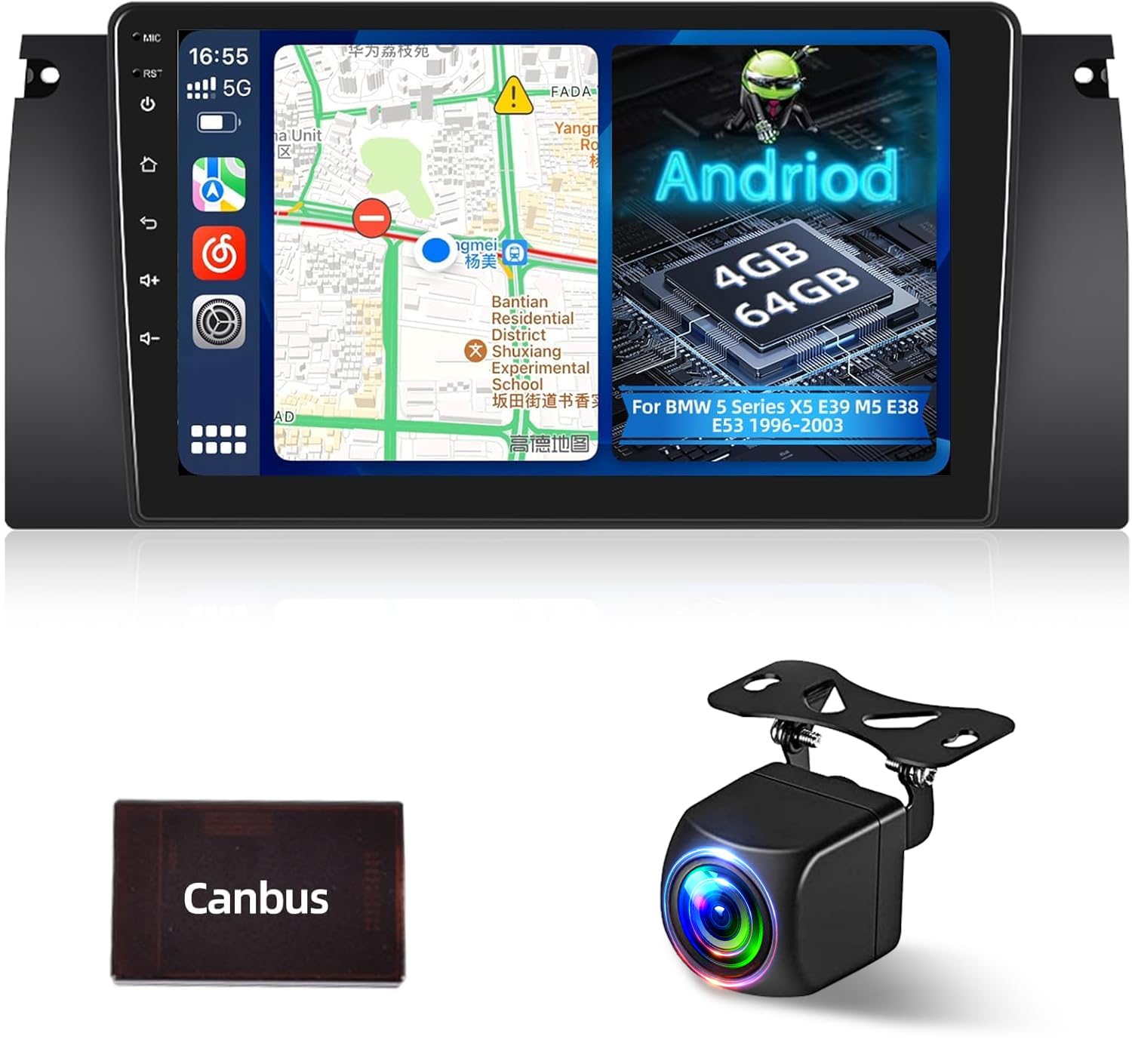 Photo 1 of [4+64G] Upgrade Stereo for BMW 5 Series X5 E39 M5 E38 E53 1996-2003, 9 inch IPS Touchscreen Android Radio - Wireless Carplay&Android Auto, Customize Homepage, WiFi, GPS, DSP + Canbus + Backup Camera